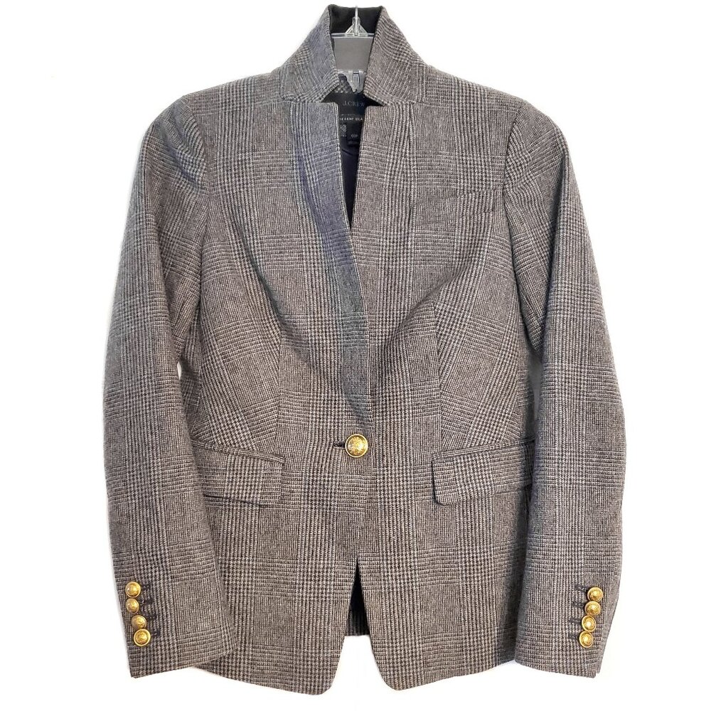 J. Crew Women's Gray Glen Plaid Blazer with Gold Buttons